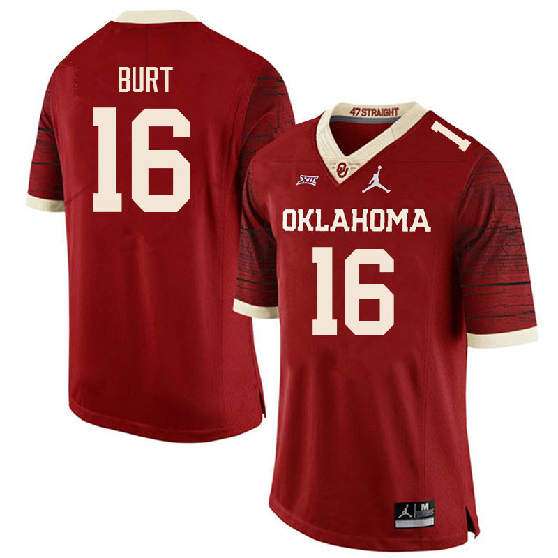 Men #16 Jamarrien Burt Oklahoma Sooners College Football Jerseys Sale-Retro - Click Image to Close